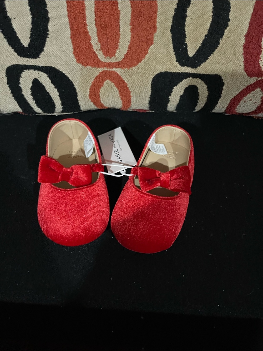 Janie and Jack Red Velvet Bow Mary Jane Moccasins